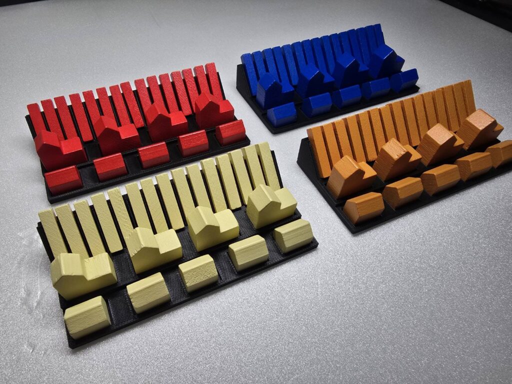 3Dプリンターで作成した CATAN対応プレイヤートレイ（木コマ）